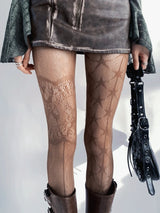 AB Design Coffee Tights Punk Fishnet Stockings Gothic Lolita Lace Five-pointed Star Print Mesh Pantyhose
