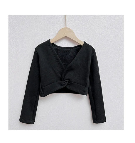 Plush Girls Ballet Wrap Tops Long Sleeve Dance Warm Up Sweater