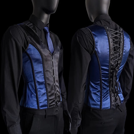 Vintage Circus Men's Boned Waistcoat Corset Vest Lace Up Burlesque Performance Stage Costume