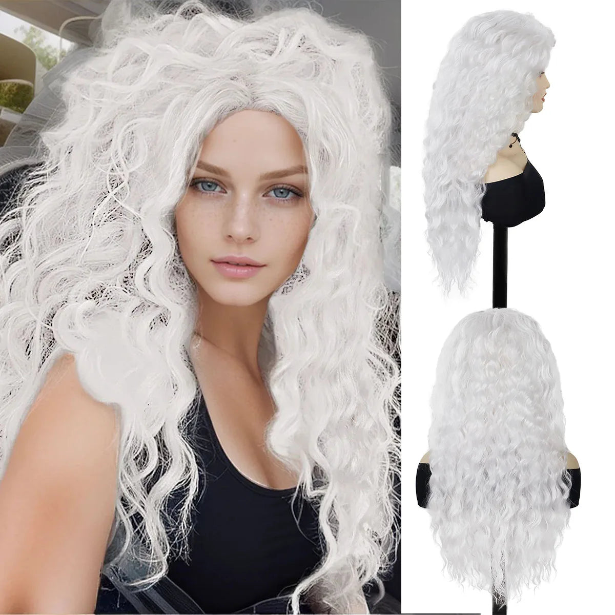 Long Curly Wig Water Wave Thick Fluffy Hair Cosplay Wigs 28 Inch