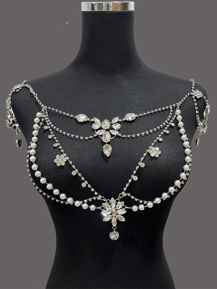 Pearl Rhinestone Shoulder Jewellery for Wedding Dress Accessories Body Chain