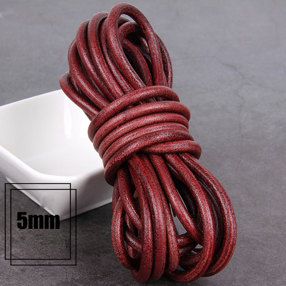 1/2/3/4/5/6/8mm 2 meter Red Coffee Genuine Leather Cord Flat/Round Rope DIY Jewellery Making