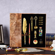 Golden Feather Quill Pens Set Dip Fountain Pens Ink Stationery Writing Gift Box Sets