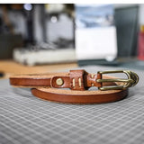 Shallee's Genuine Leather Women's Belt Pure Copper Button Western Cowboy Style