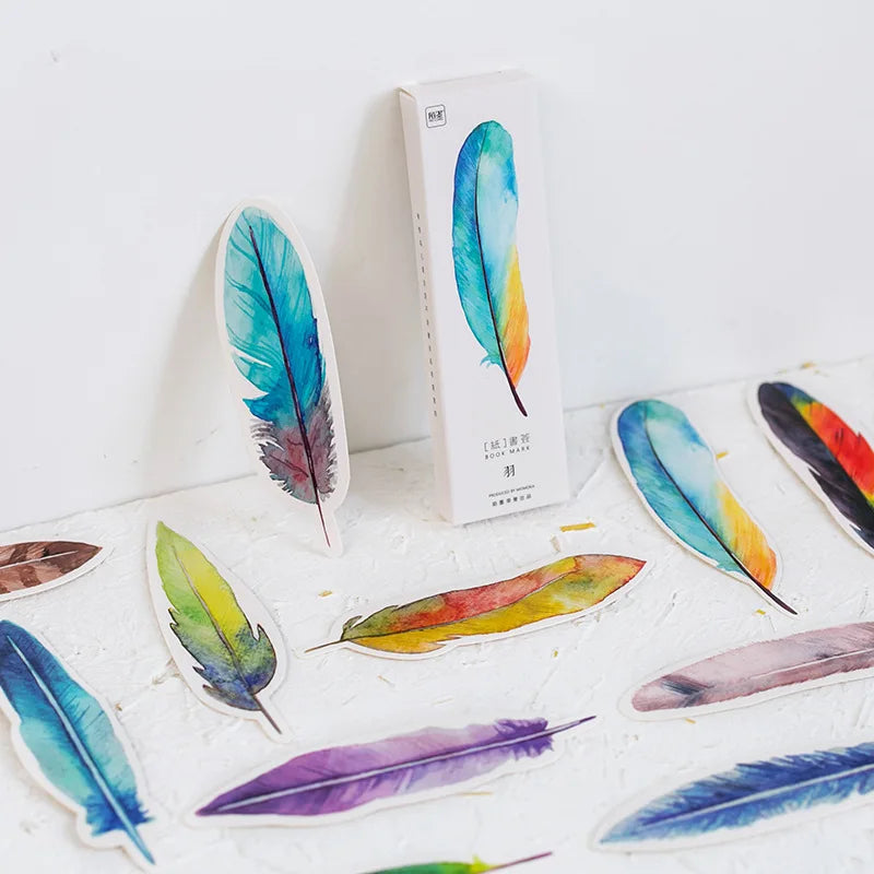 30 pcs/box Paper Feather Bookmarks
