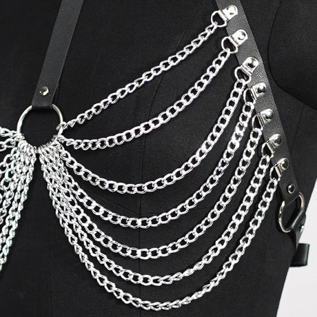 Rib Cage Harness Chest Body Harness Gothic Punk Faux Leather & Chains