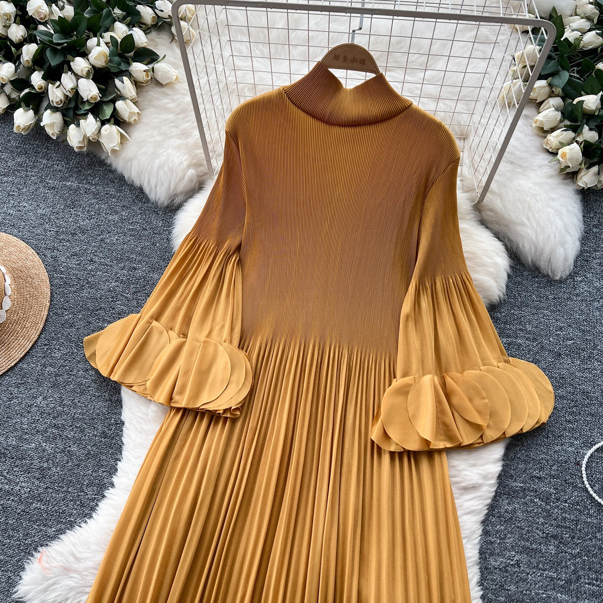 Petal Sleeves Pleated Tassel Dress Eight Colours