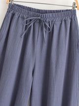 Sun Moon Embroidered Linen Cotton Baggy Pants Side Pockets Loose Yoga Wear
