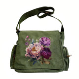 Purple Blooms Print Canvas Shoulder Bag Crossbody Messenger Bag