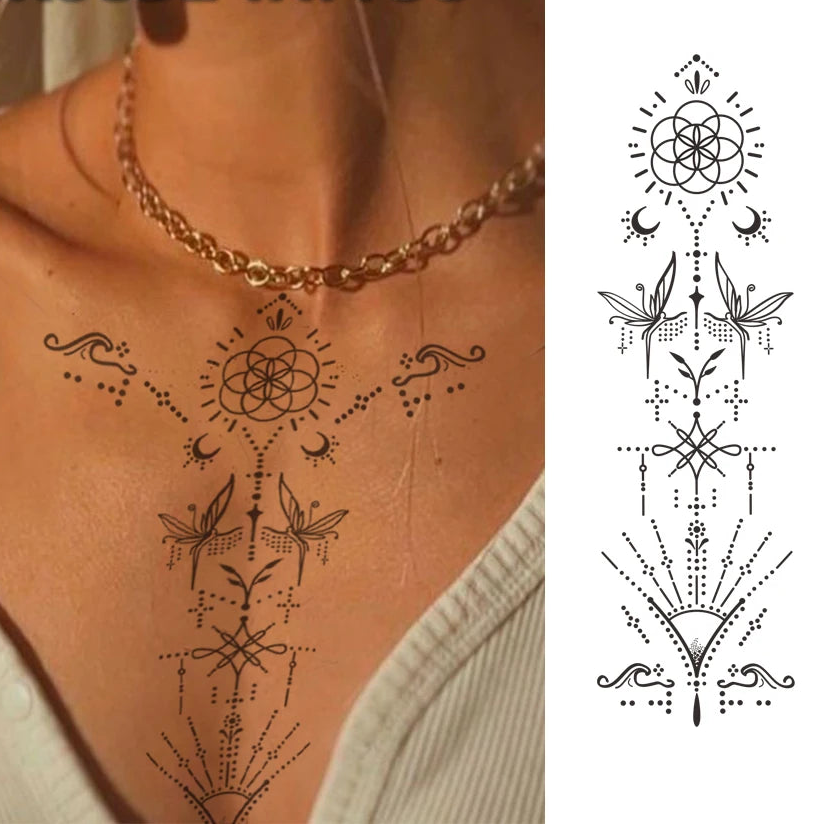 Crescent Moon Star Butterfly Pattern Finger Temporary Tattoos for Hands, Neck, and Feet