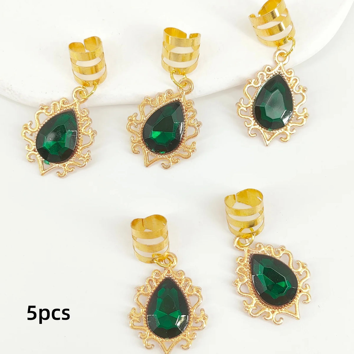 5pcs Braid Clips Filigree Alloy Inlaid Rhinestone Teardrop Pendant Hair Accessories