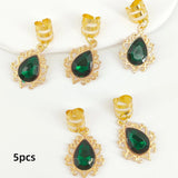 5pcs Braid Clips Filigree Alloy Inlaid Rhinestone Teardrop Pendant Hair Accessories