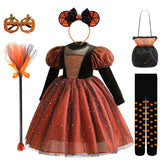 Tabitha's Halloween Witch Girls Orange Costume and Accessories