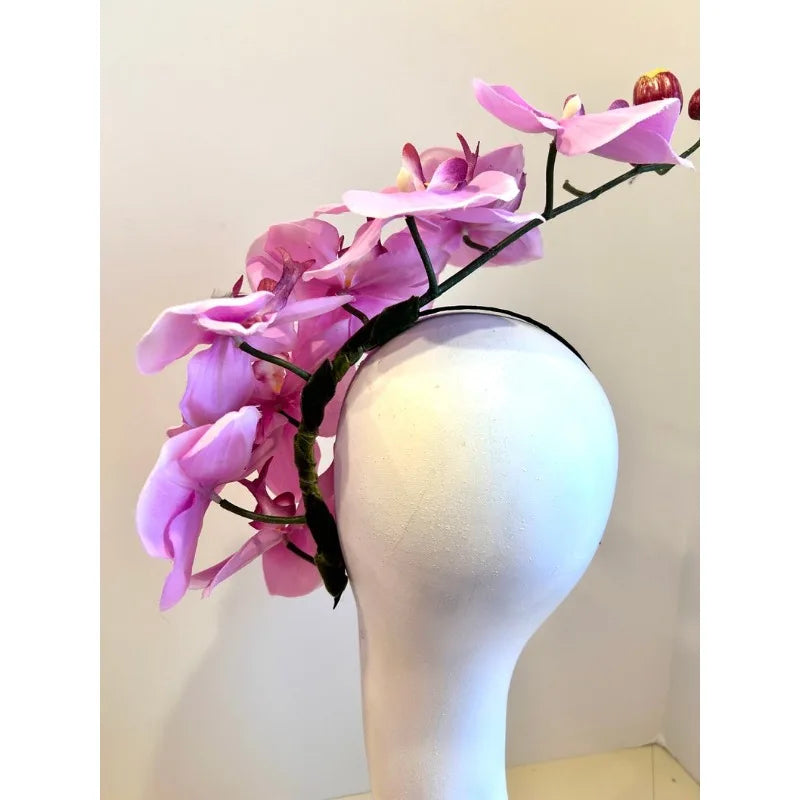 Handcrafted Large Realistic Orchid Statement Headpiece Floral Headband for Weddings Races Photoshoots