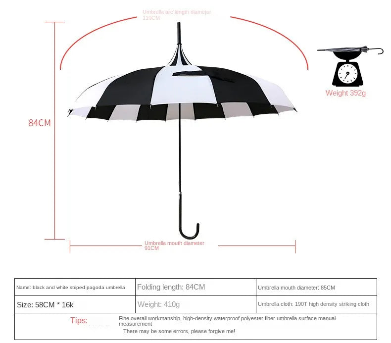 Black and White Pagoda Umbrella Striped Parasol