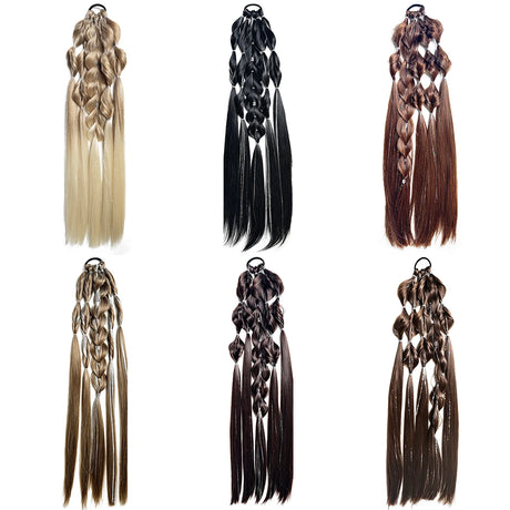 Synthetic 24-inch Bubble Lantern Braided Ponytail Hair Extension with Silver Glitter Wire