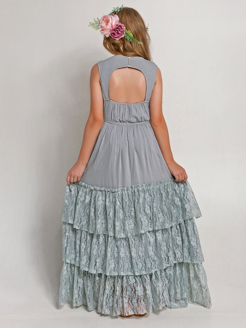 Girls Maxi Lace Chiffon Photoshoot Dresses For 3-15 Years