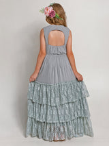 Girls Maxi Lace Chiffon Photoshoot Dresses For 3-15 Years