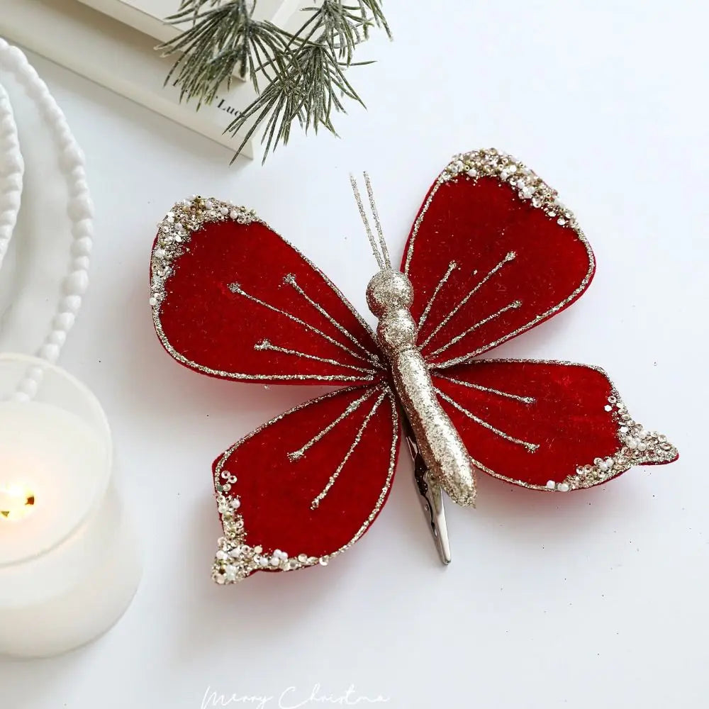 Sparkling Christmas Butterfly Pendant Glitter with Clip Xmas Tree Decoration