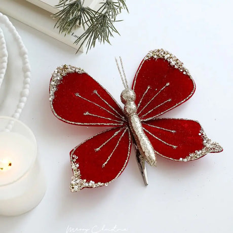 Sparkling Christmas Butterfly Pendant Glitter with Clip Xmas Tree Decoration