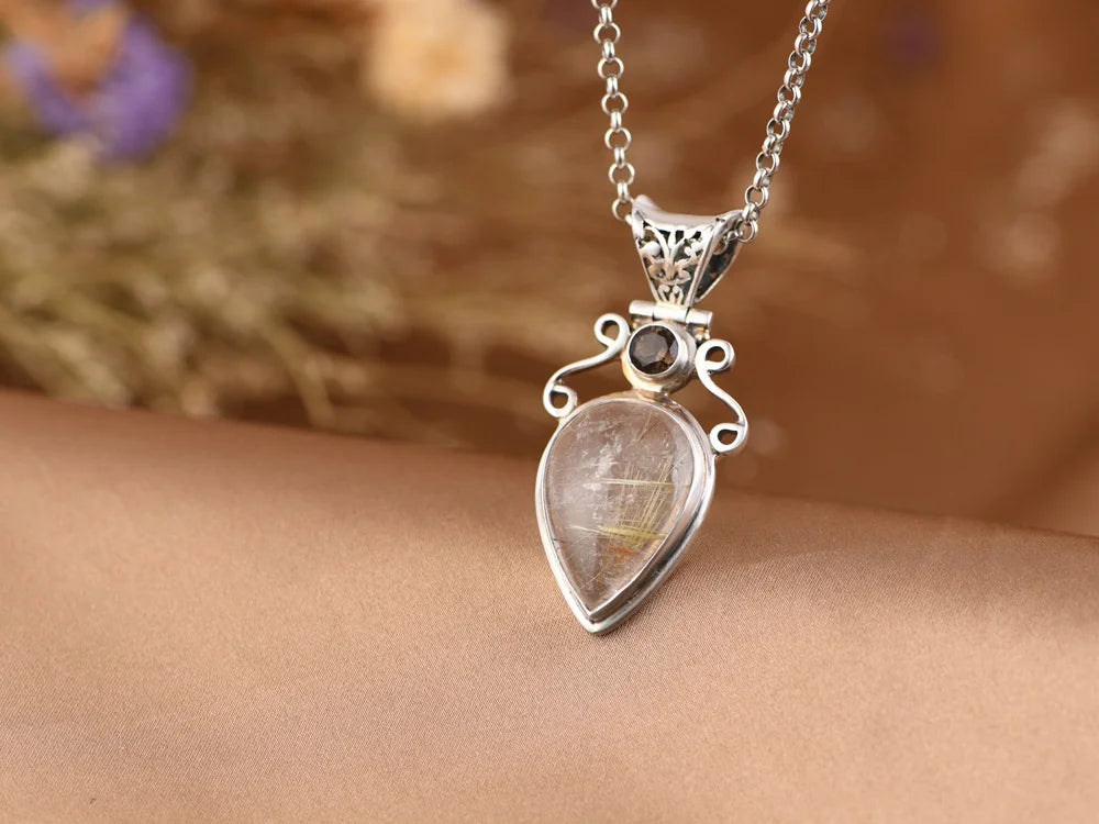 The Sun's Warmth Holder S925 Sterling Silver Pendant Waterdrop Quartz