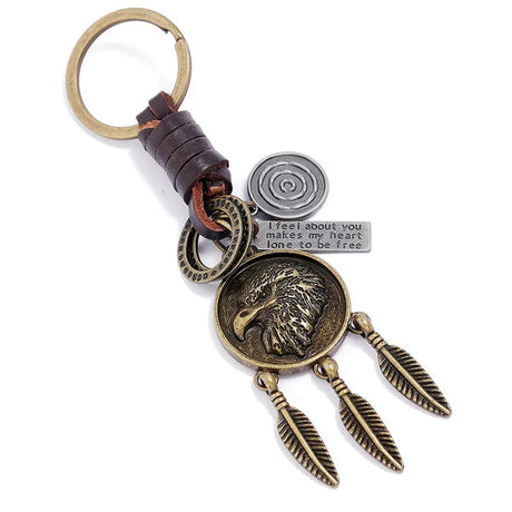 Eagle Feathers Keychain Braided Leather Keyring
