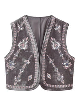 Janet's Floral Embroidered Velvet Vest Waistcoat
