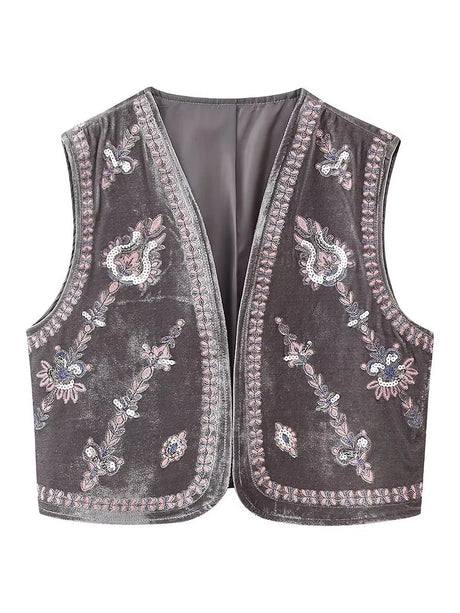 Janet's Floral Embroidered Velvet Vest Waistcoat