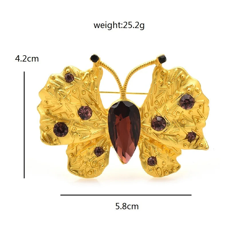 Crystal Golden Butterfly Brooch