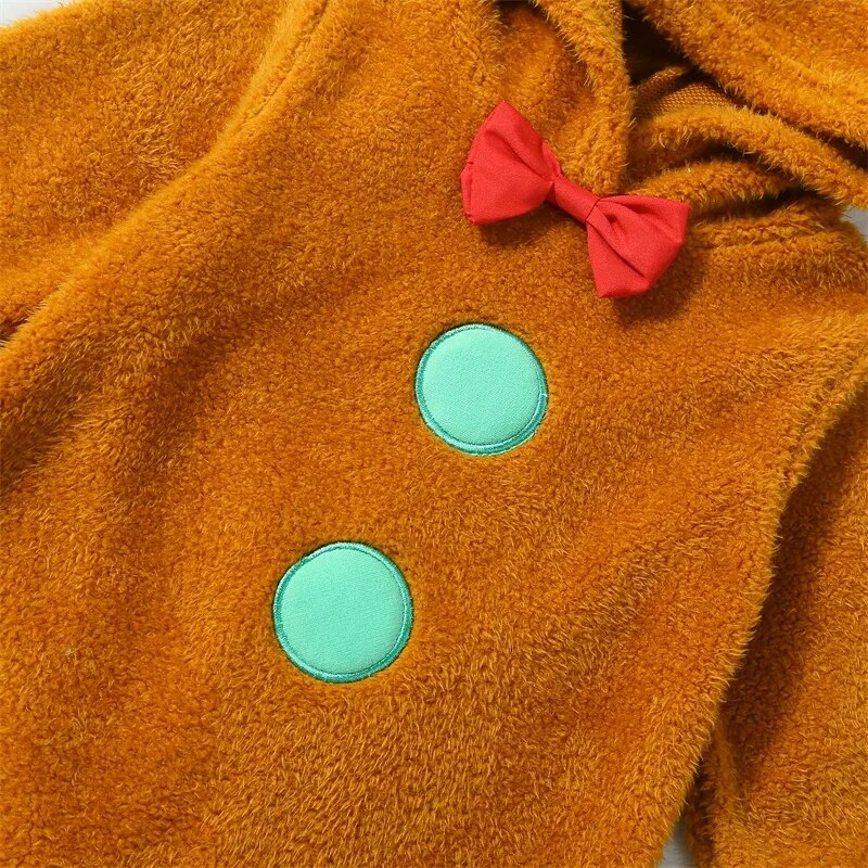 Gingerbread Man Baby Christmas Fuzzy Jumpsuit Hooded Romper