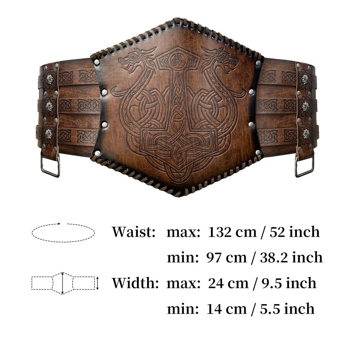 Nordic Viking Thor's Hammer Embossed Wide Belt