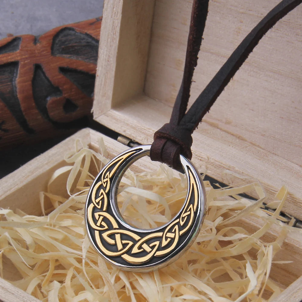 Celtic Knot Stainless Steel Pendant Necklace For Men with Wooden Gift Box