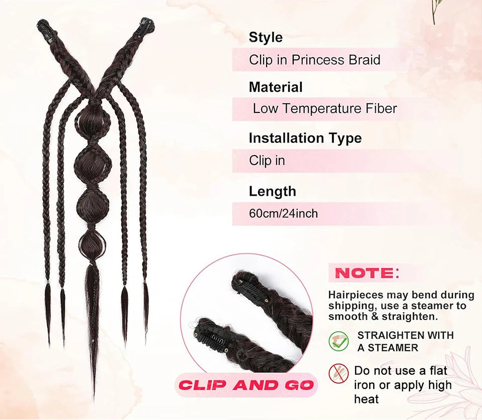 Medieval Maiden Hair Braids Clip in Hair Extensions 24 Inches Synthetic Wig Hairpieces