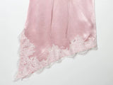 Y2k Asymmetrical Spliced Lace Satin Slip Long Camisole Top Layering Dress Side Slit Hem