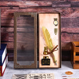 Golden Feather Quill Pens Set Dip Fountain Pens Ink Stationery Writing Gift Box Sets