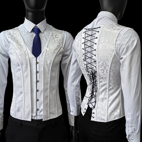 Vintage Circus Men's Boned Waistcoat Corset Vest Lace Up Burlesque Performance Stage Costume
