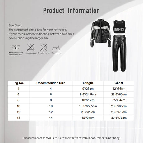Girls Hip-hop Dance Outfit Streetwear Racer Back Tank Crop Top + Long Sleeve Jacket + Pants 3Pcs/Set