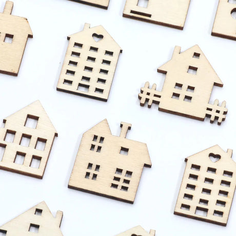 20pcs Mixed Wooden House Scrapbooking Embellishments DIY Craft Supplies