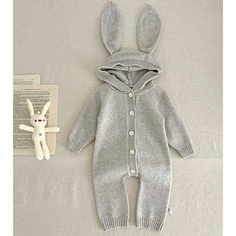 Baby and Toddler Knitted Romper Bear Bunny Ear Hooded Jumpsuits for Boys Girls