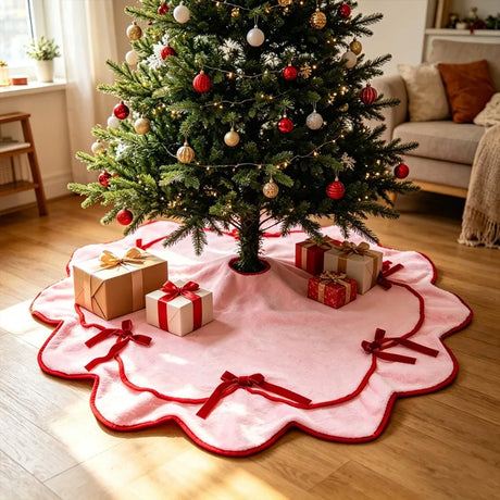 Velvet Bow Christmas Tree Skirts Soft Plush Stand Cover Xmas Decor