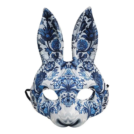 Blue Floral Porcelain Rabbit Masquerade Mask Costume Easter Decor