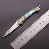 Handmade Brass Shell Inlay Folding Pocket Knife
