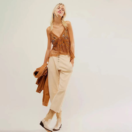 Sally's Beaded Boho Embroidered Camis Sequin Tank Tops
