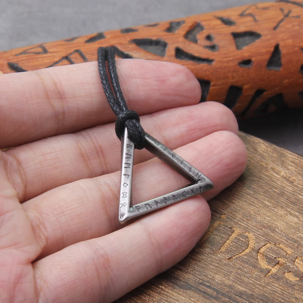 Viking Runes Stainless Steel Pendant Necklace with Wooden Box