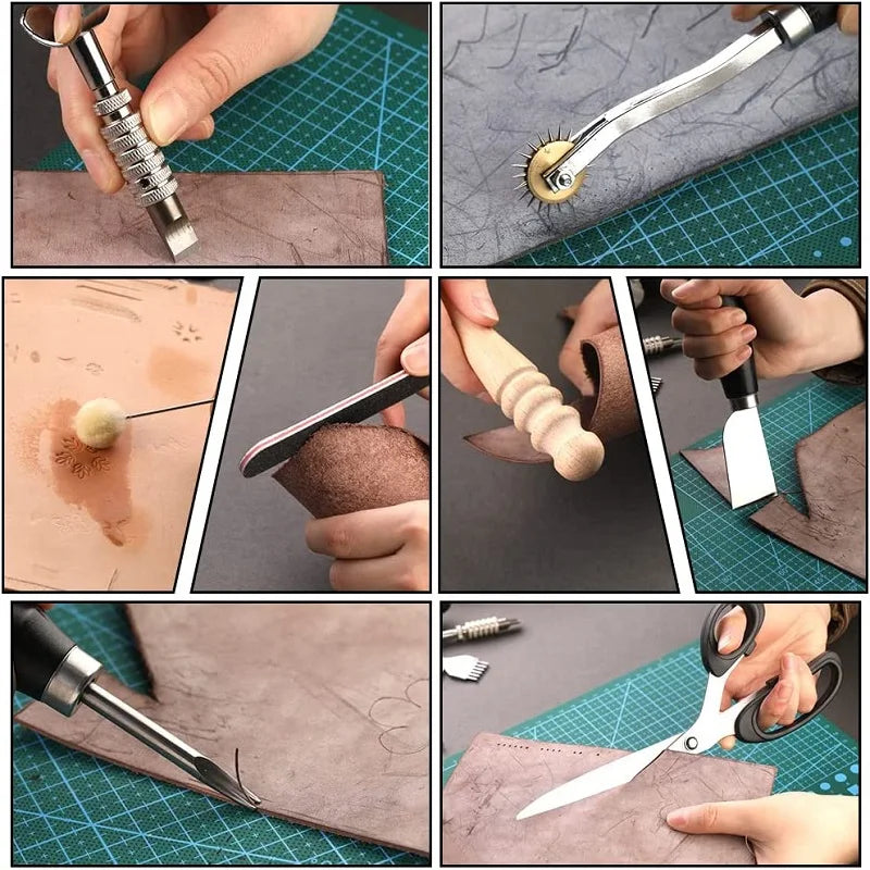 Leather Craft Tools Kit with Carving Tools for Cutting Punching Sewing Carving Stamping