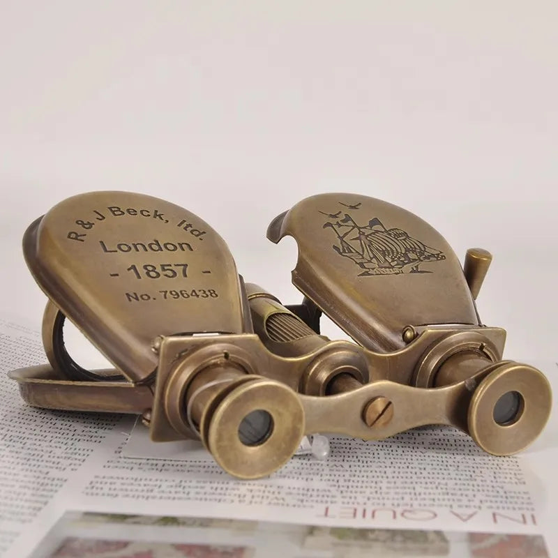 Antique Replica Brass Binoculars Desktop Ornament Mini Telescope Nautical Home Decor