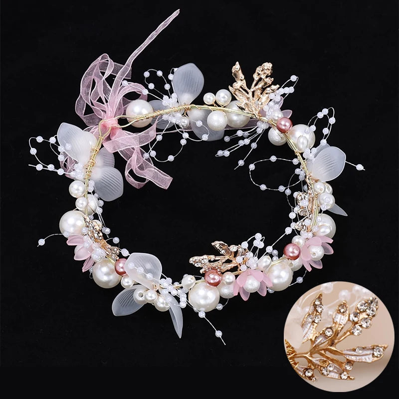 Girls Pearl Flower Wreath Floral Garland Head Hoop