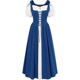 Medieval Cosplay Costume Women Two Layer Lace Up Bodice Dress