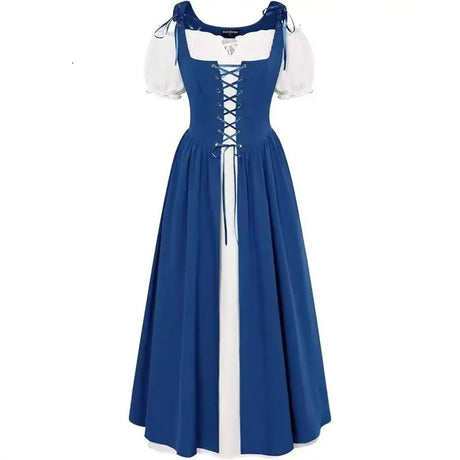 Medieval Cosplay Costume Women Two Layer Lace Up Bodice Dress