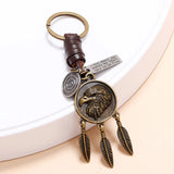 Eagle Feathers Keychain Braided Leather Keyring
